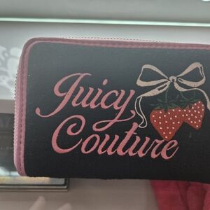 Juicy Couture Black and Pink Wallet with Strawberry Design